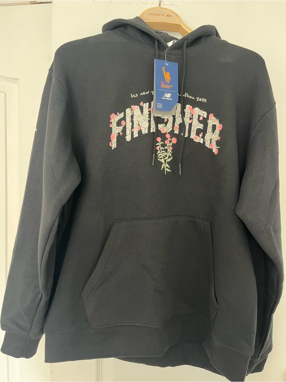 New Balance Black Hoodie with Pink & Green Floral 'FINISHER' Graphic with COTTON